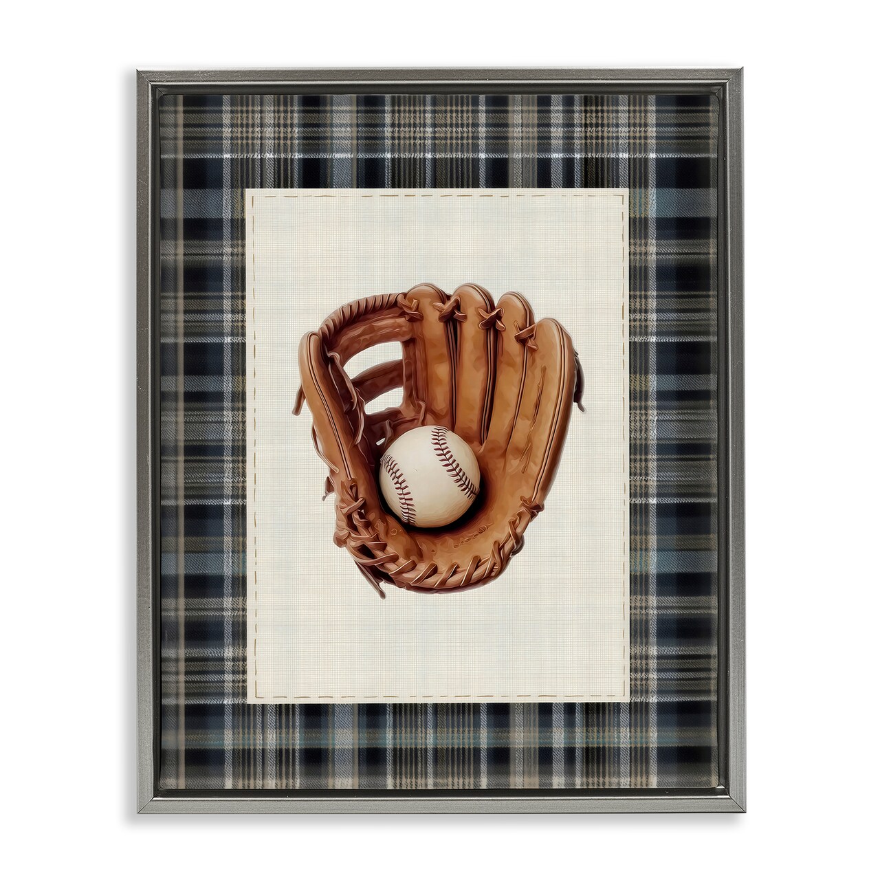 Stupell Industries Baseball Glove with Plaid Floating Frame, design by Arlington Prints